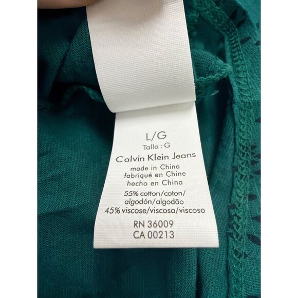 Calvin Klein Jeans Womens Teal Cotton Blend Patterned Tunic Top Sz L - Picture 8 of 14